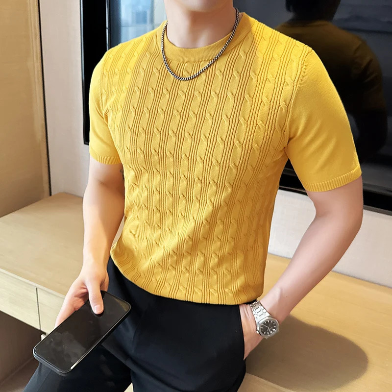 Summer Breathable T-Shirts for Men Korean Clothing O-Neck Short Sleeve Knitted Mens T Shirt Fashion Hollow Tops Tees 4XL 260311