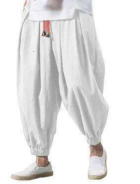 Japanese Loose Men's Cotton Pants Male Summer New Breathable Solid Color Linen Trousers Fitness Streetwear Plus Size M-4XL