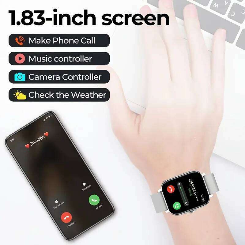G.L Wear New 1.83-inch HD Display Bluetooth Calling Heart Rate Activity Tracking Smartwatch Men Women Holiday Gift