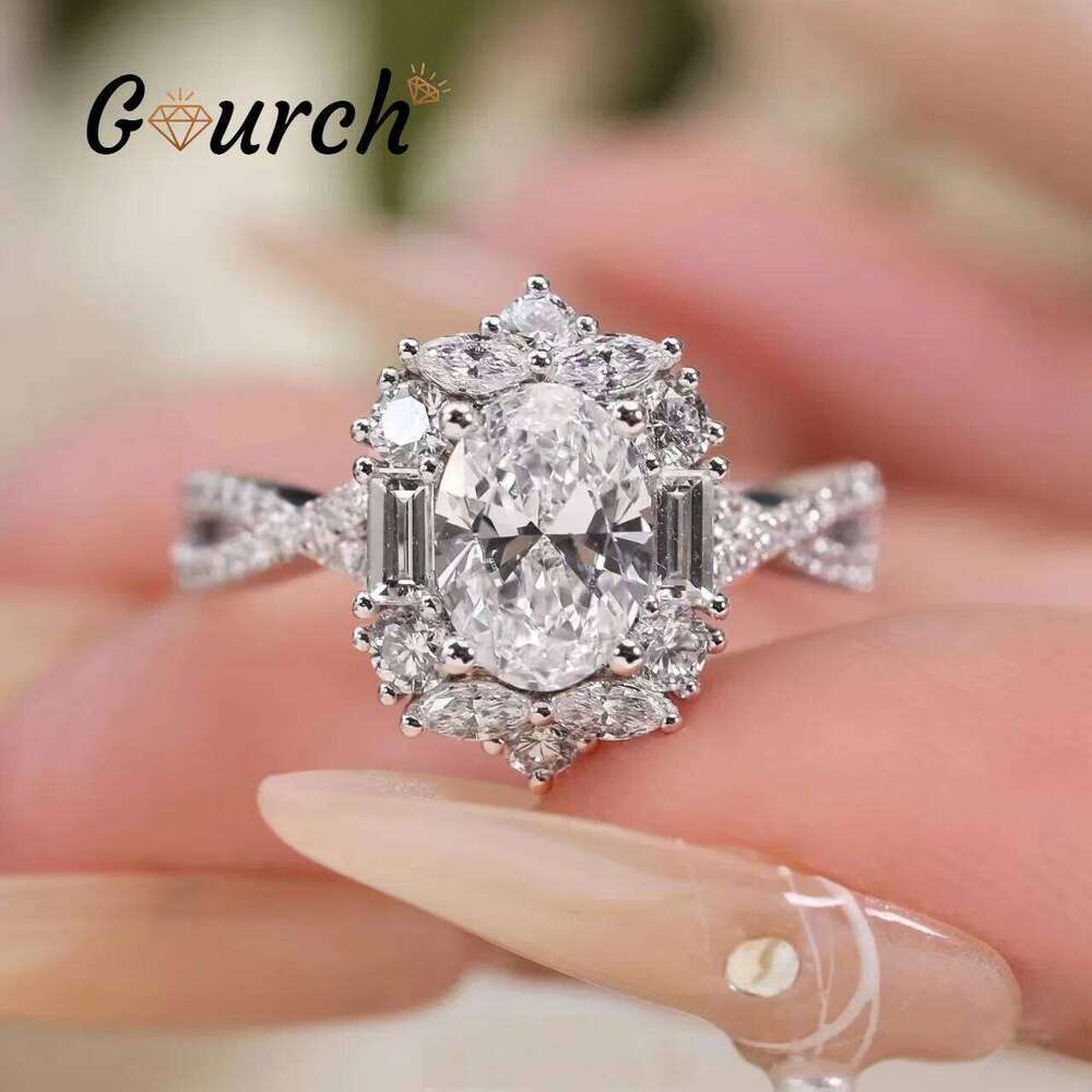 Gourch 1CT D Color Oval Moissanite Ring with 925 Sterling Silver Wedding Engagement Anniversary Band Jewelry Gifts for Women H260312