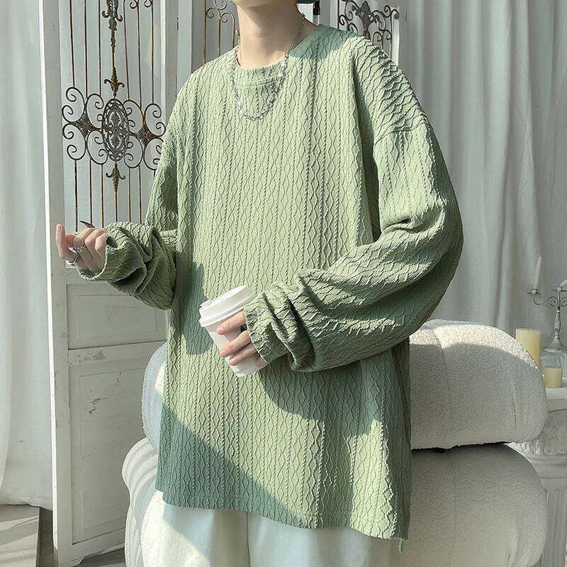 2024 Spring Autumn Casual Long Sleeve T Shirts Men Loose Round Neck T-shirts Male Fashion Harajuku Korean Streetwear Tops Tees