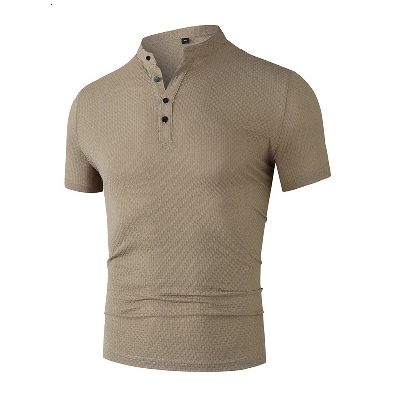 Mens Business Casual Short Sleeved Bone Flower Solid Color POLO Shirt Fashion Breathable Comfortable Summer Versatile Top 260311