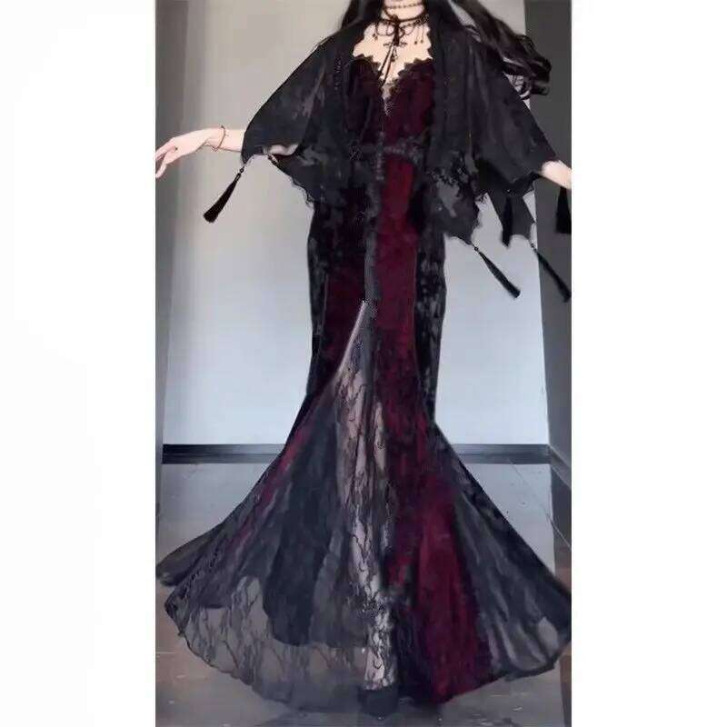 Summer Gothic Grunge Y2k Lace Women Dark Academia Sexy Slim Party Dresses Korean Fashion Design Festival Long Prom Dress C260312