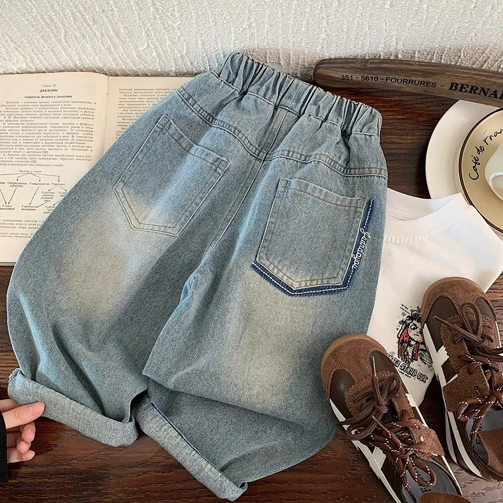 n Casual Outdoor Pants Autumn Boys Kids Denim Stylish Girls Jeans Straight Trousers Elastic Waist Childre 260311