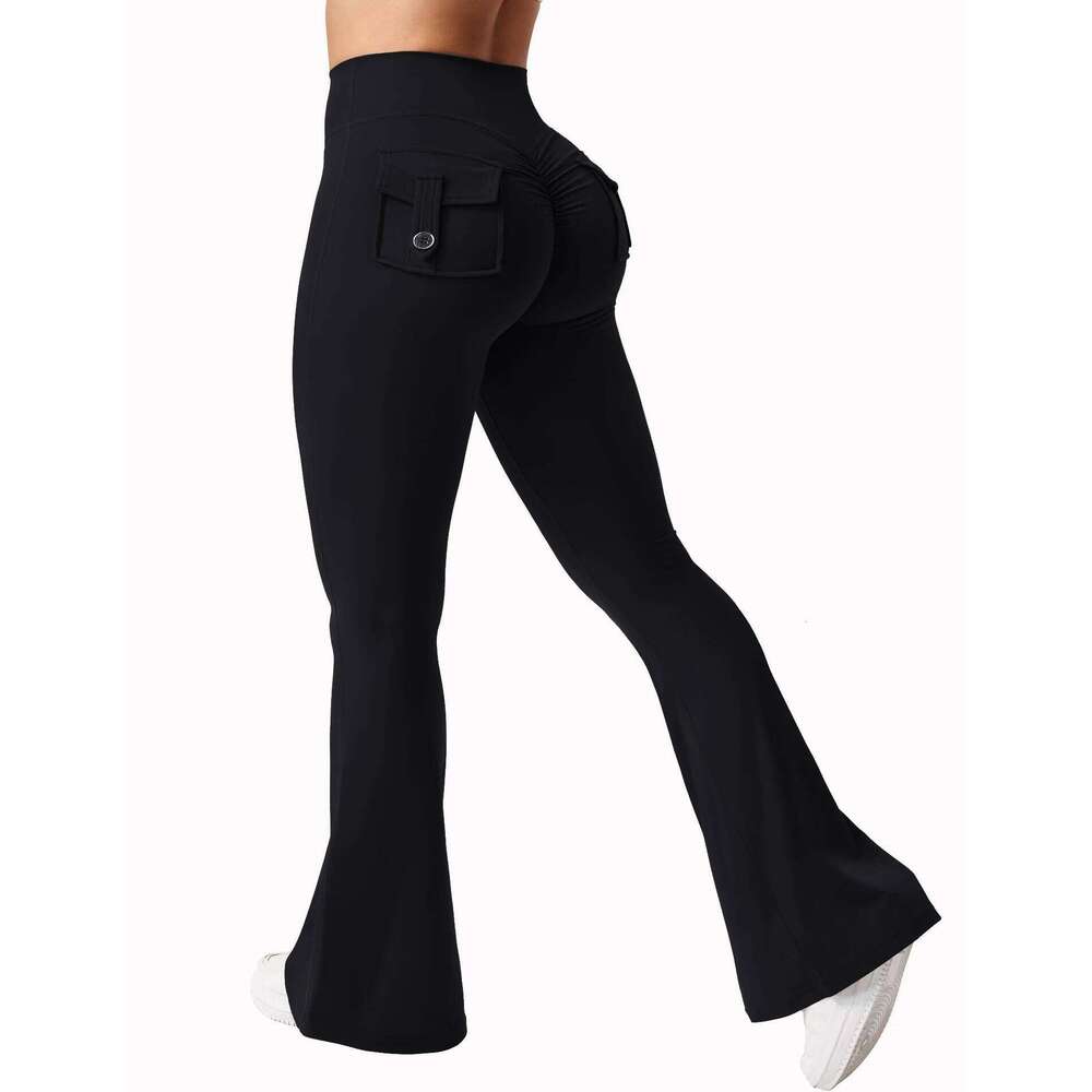 Women's Yoga Flare Trousers, High-Waisted Tummy-Control Wide-Leg Trousers Outdoor Casual Leggings with Pockets, Gym Workout Trou 26H0311