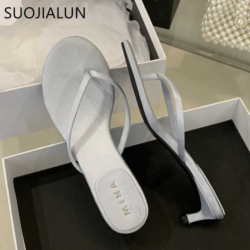 SUOJIALUN 2025 Summer New Slipper Fashion Narrow Band Slip On Flip Flop Shoes Thin Low Heel Outdoor Dress Sandal Slides Sh K260312