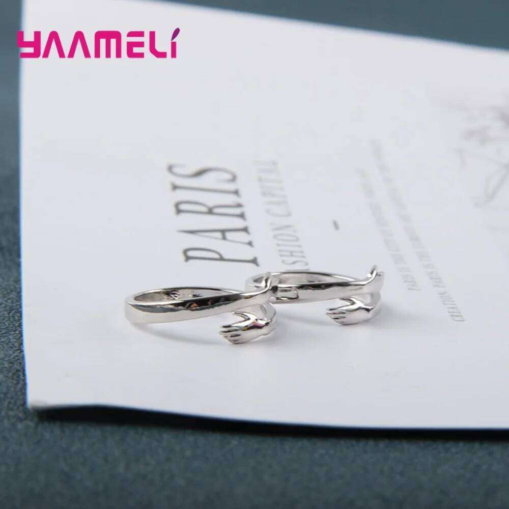 Novelty Hug Charms Open Band Adjustable Ring for Men Women 925 Sterling Silver Couple r Dating Jewelry H260312