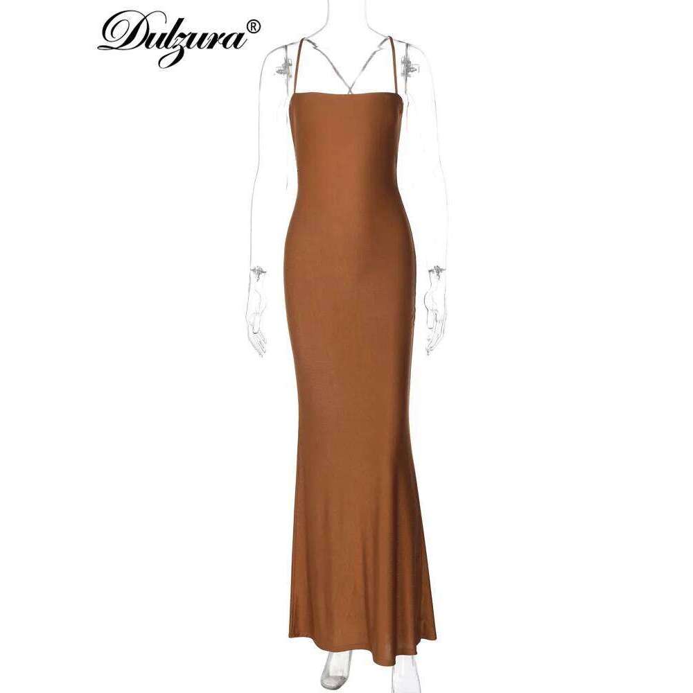 Dulzura Sleeveless Backless Lace Up Cami Maxi Dress Sexy Elegant Bodycon Outfit For Prom Evening Party Club Autumn Winter C260312
