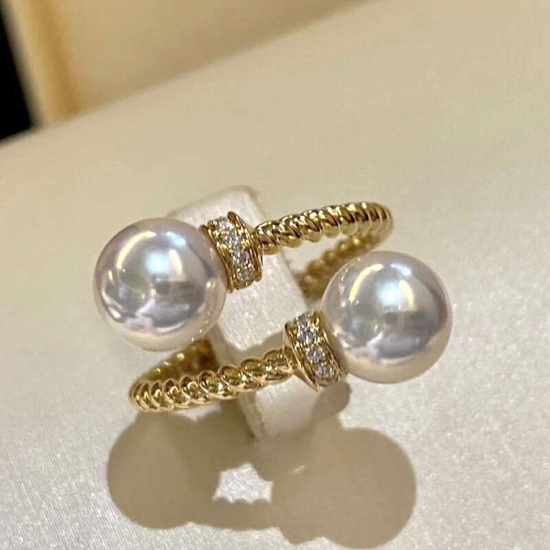 Fashion Luxury Pearl Rings for Women Wedding Rings Twisted Double Bead Adjustable Exquisite Classic Open Ring