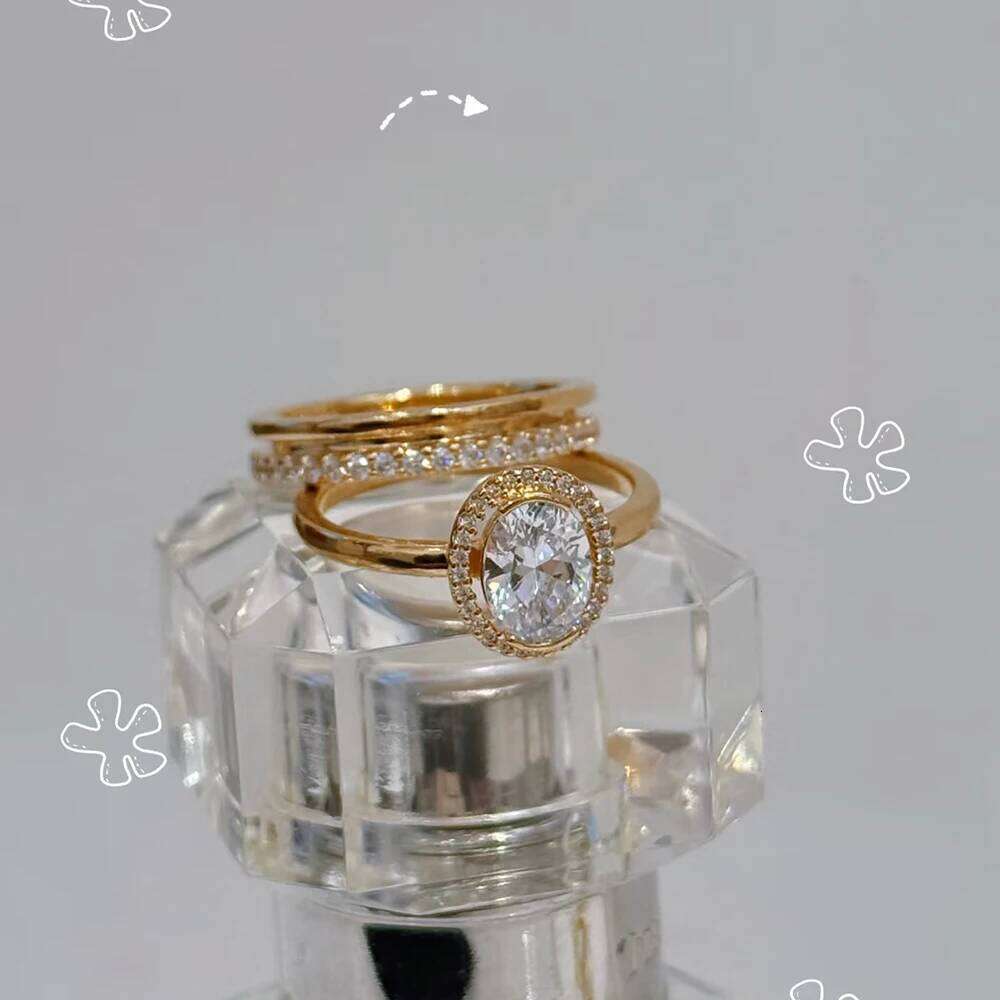 NEW Golden 925 Sterling Silver Curved Plain &Infinite &Oval Shining Double Ring Romantic Couple Date Jewelry Gift H260312