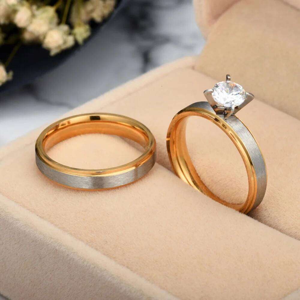 Unisex Matte Stainless Steel Zircon Rings Set for Couples Simple Fashion Jewelry Valentine Gift Size 6-12 W260311