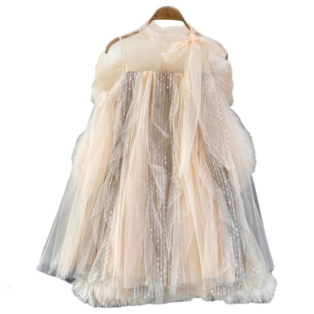 Designer French Sweet Fairy Skirt Gentle Style Loose a22 fit Round Neck Sleeveless Glitter A-line Mesh Skirt