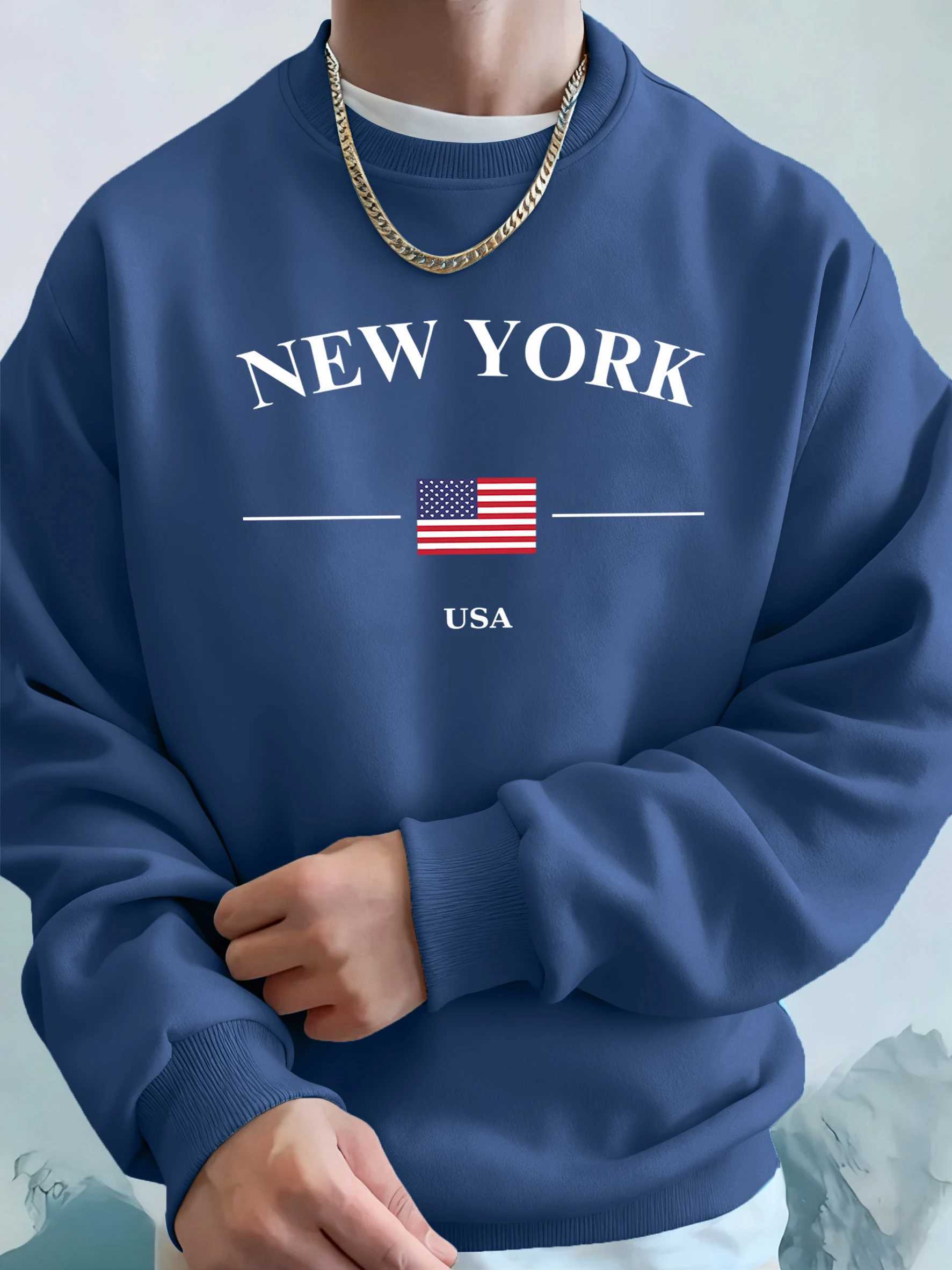 New York Usa Flag Printed Man Fleece Hoodies Sport Casual Hoody Crewneck Pocket Streetwear High Street Comfortable Sweatshirts M260312