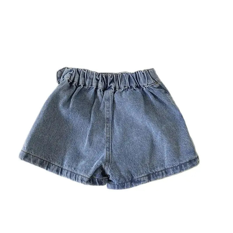 Korean Fashion Summer Kids Girl Skirt Shorts Solid Elastic Waist Button Soft Denim Culotte Children Versatile Clothing 260311