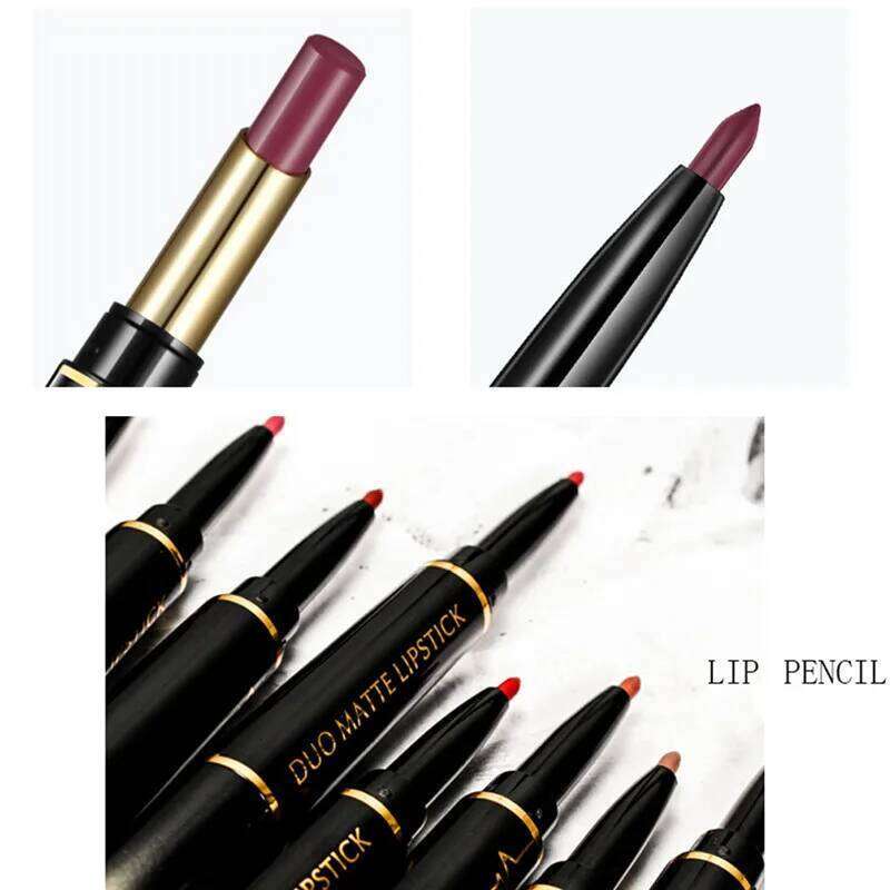 1pcs Matte Liner & Lipstick, Double Ended Pen Nude Makeup Tool, Long Lasting Color Rendering, Waterproof Lip Cosmetics W260311