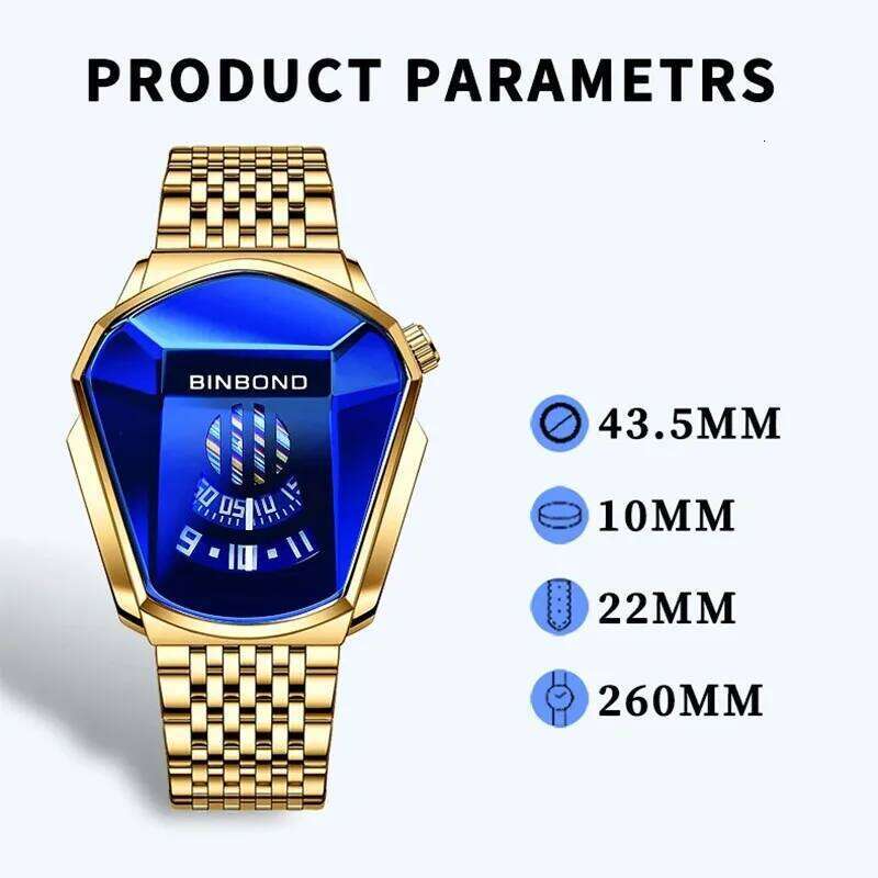 Binbond Popular Fashion Motorcycle Concept Men's Quartz Luminous Steel Band Mesh Watch Touch Screen black technology watch