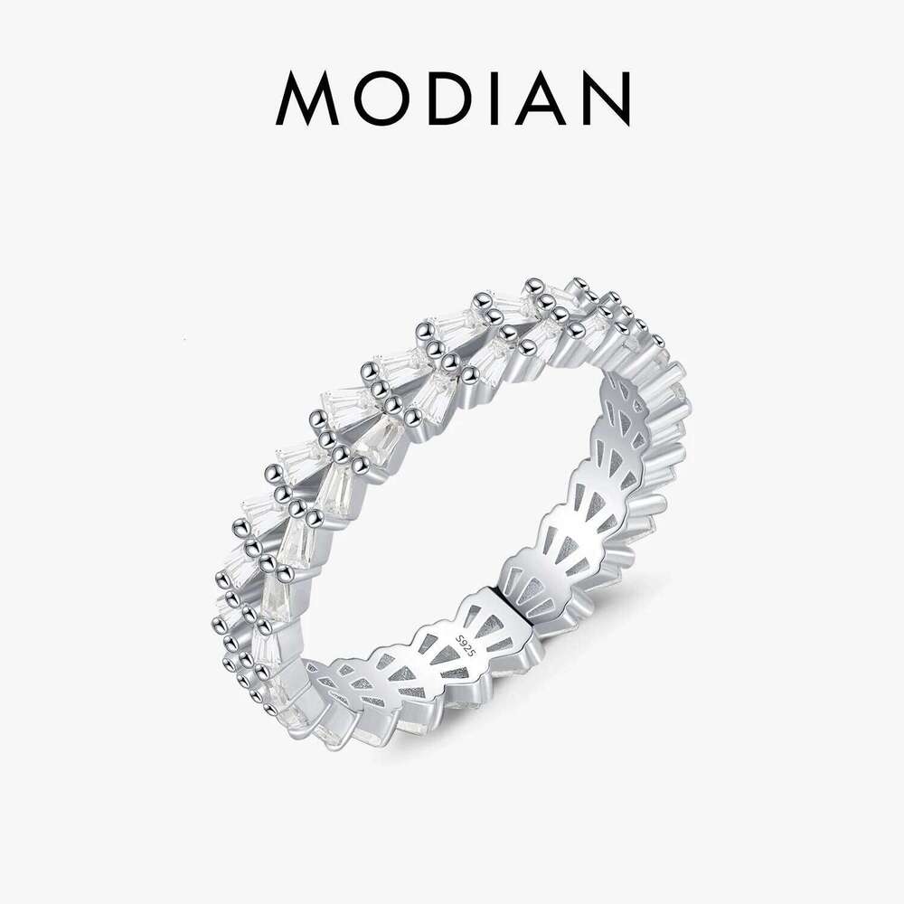 MODIAN 925 Sterling Silver Clear CZ Trapezoid Eternity Finger Ring Trendy Stackable Wedding Fine Jewelry For Women H260312