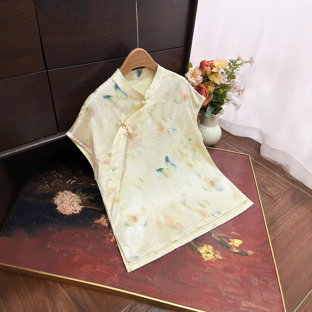 New Chinese-style Jacquard Summer New Designer Shirt Designer Hoodie Model Stand-up Collar Polo Shirt Diagonal Placket Buttoned Blouse Fresh And Comfo