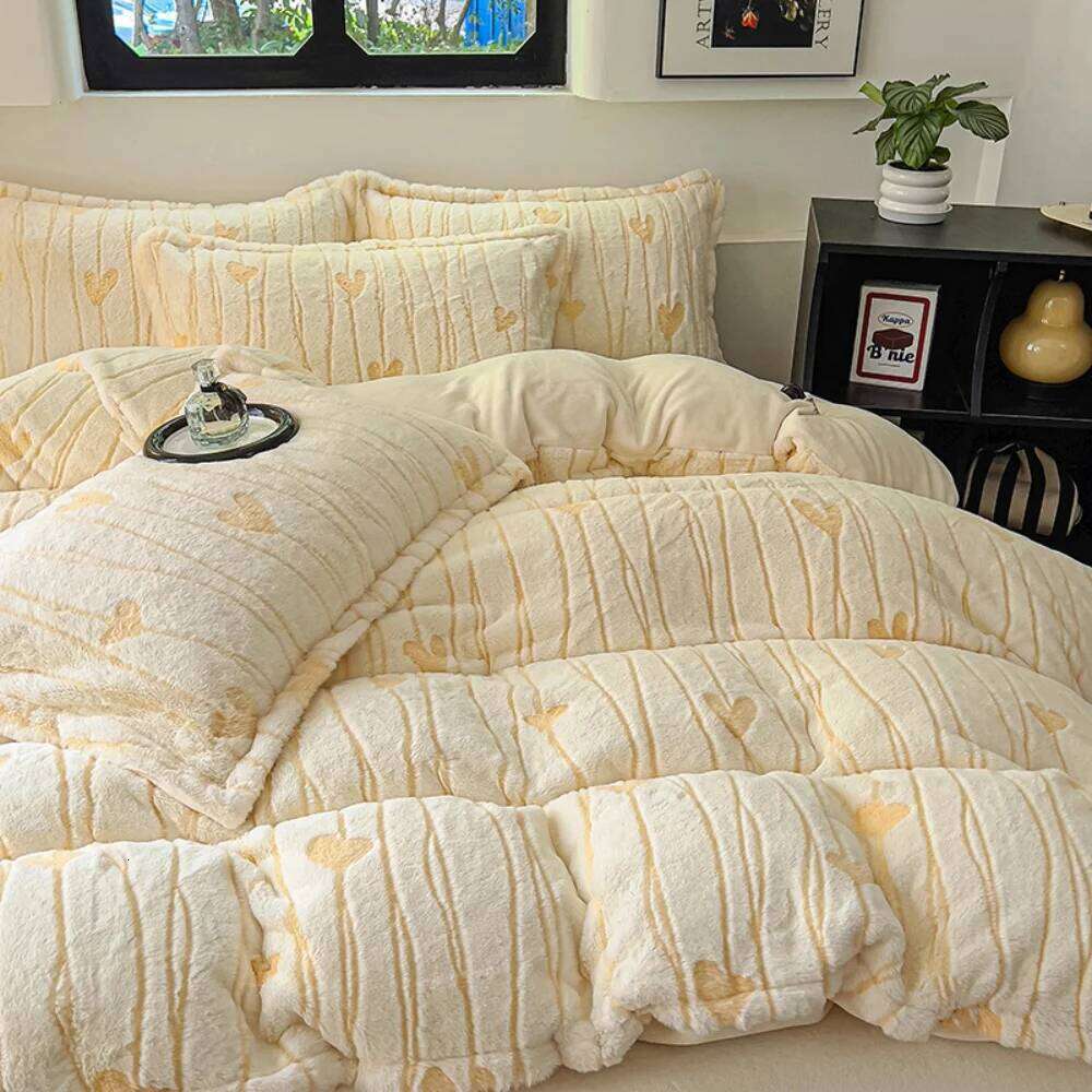 Thicken Milk Velvet Bedding Set Winter Warm Jacquard Quilt Cover Pillowcase Bed Linen Comfortable Soft Home Four Piece Sets H260312