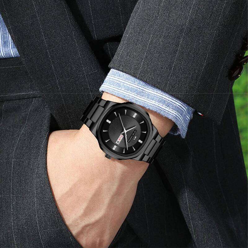 Luxury Men watch Fashionable Rhinestone Stainless Steel Strap Green Gold Business Style Top Brand Original 3Bar Waterproof Watch