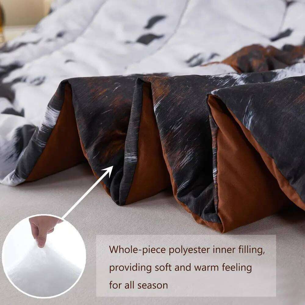 Cow Print King Comforter Set - 3-Piece Western Farmhouse Rustic Bedding for Bedroom Decor