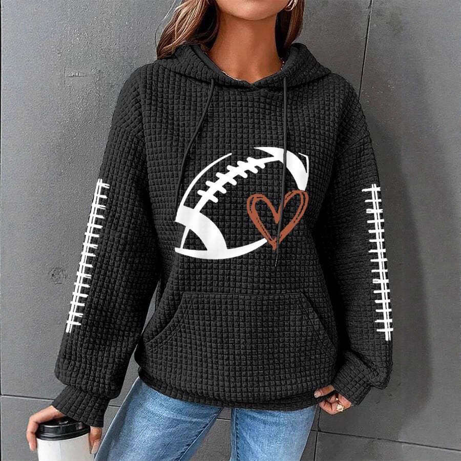 Women's Football Print Cozy Textured Hoodie Perfect for Casual Outings and Sports Events Comfortable Pullover