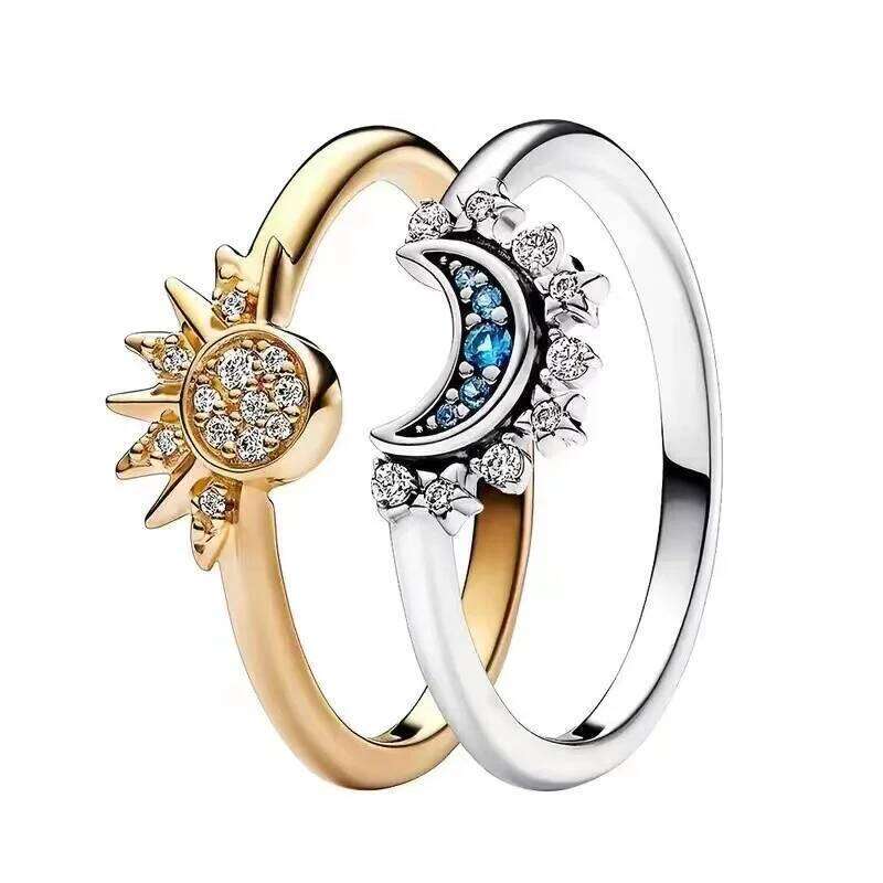 Personality, simple design, sun and moon with the same light, stacked rings, couple rings W260311