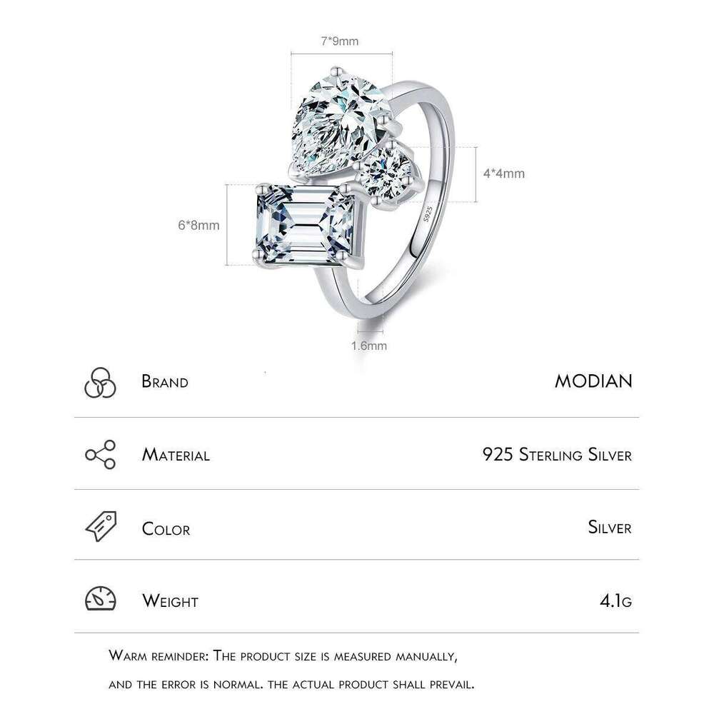 MODIAN Real 925 Sterling Silver Luxury Geometric Dazzling Emerald Cut Zirconia Ring For Women Classic Wedding Fine Jewelry Gifts H260312