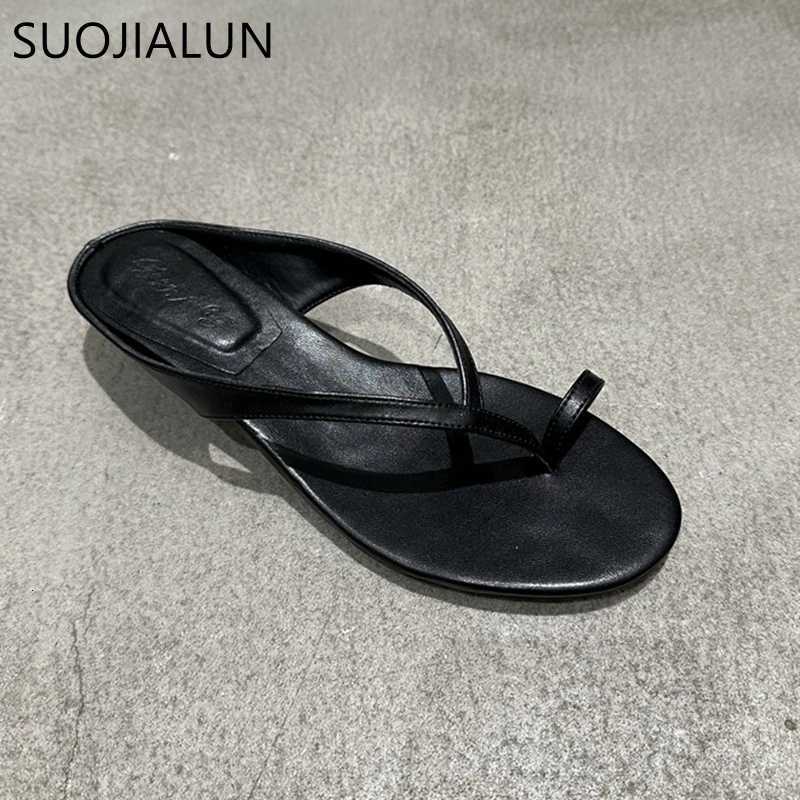SUOJIALUN 2025 Summer New Women Slipper Fashion Narrow Band Ladies Elegant Flip Flop Square Low Heel Dress Slides Shoes K260312