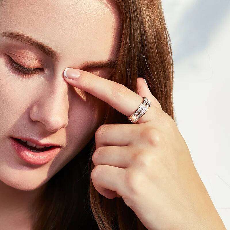 Stainless Steel Double Row CZ Eternity Ring Wedding Band for Women Men Size 3-10 H260312