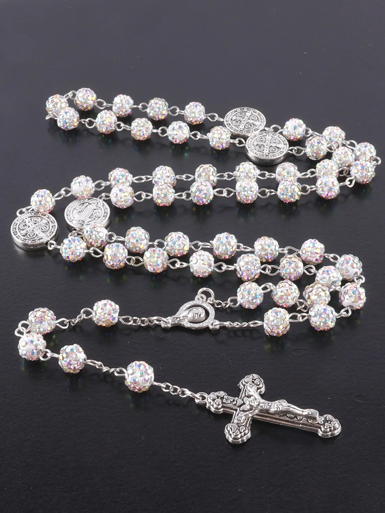 1 piece retro classic multi-color 8mm round rosary DIY pure handmade work cross religious necklace mens and womens jewelry gif 260311