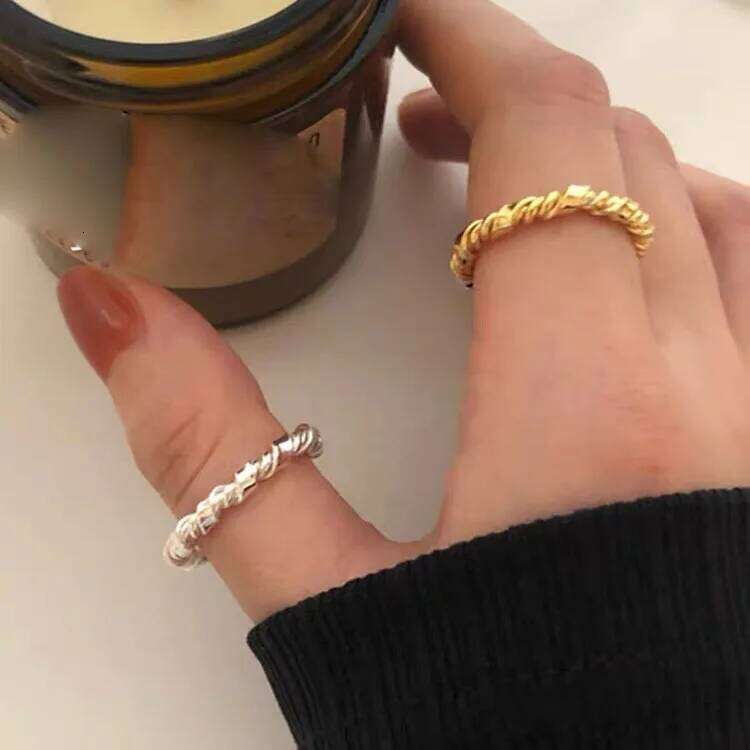 BF CLUB 925 Sterling Rings for Women Simple Geometric Handmade Gold Narrow Irregular Retro Ring Allergy For Birthday Party Gift H260312