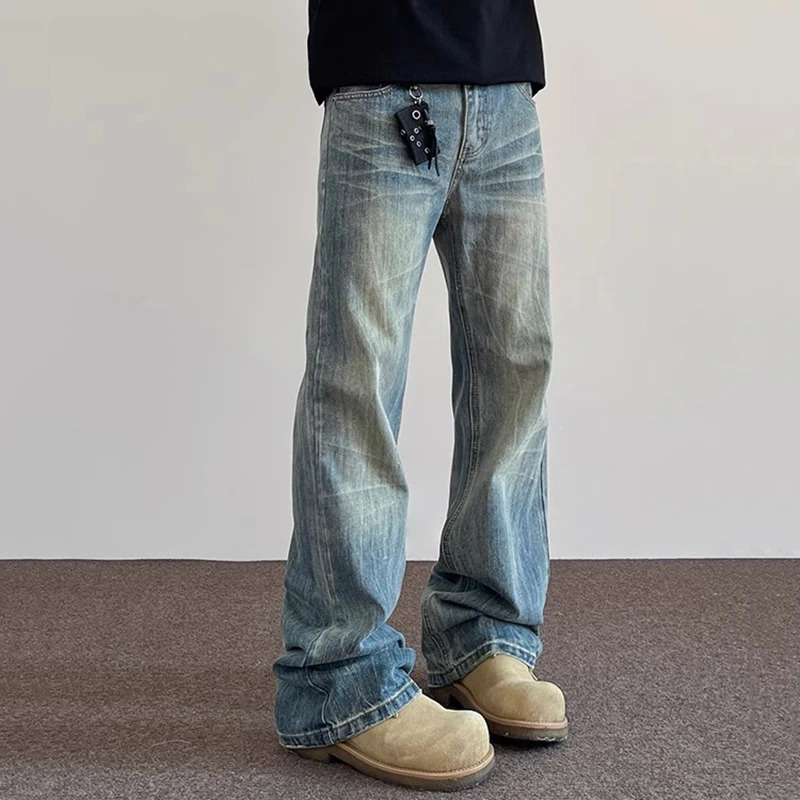 Hiphop Bootcut Jeans Mens Straight Wide-leg Pants High Street Lightning Ripple Jeans Four Seasons Classic High Quality Pants 260310
