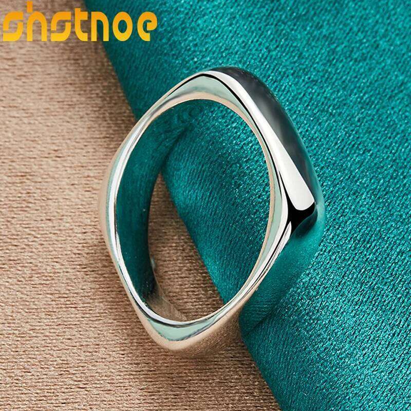 SHSTONE 925 Sterling Silver Smooth Square Ring For Women Man Bridal Wedding Bands Lady Party Fashion Pretty Charm Simple Jewelry H260312