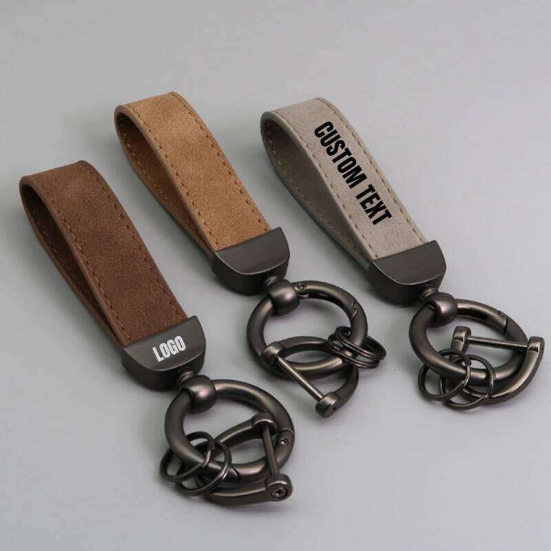 Custom LOGO Suede Leather Keychain Vintage Laser Engrave Car Holder for Men and Women Personalized Key Chains Ring
