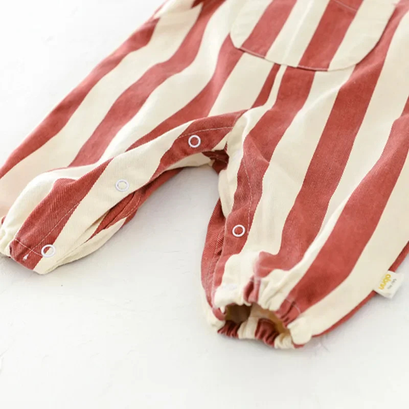 Spring Kids Baby Overalls Striped Letters Boys and Girls Suspenders Pants Big Pocket 03Y Loose Bib Infant Jumpsuit 260311