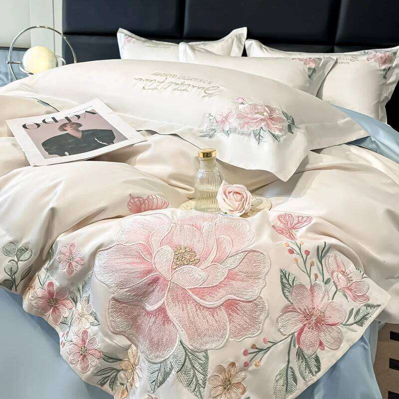4pcs Light Style 100% 120 Count Long Styl Cotton Embroidered Bedding Duvet Cover 200x230 220x240 Four Seasons H260312