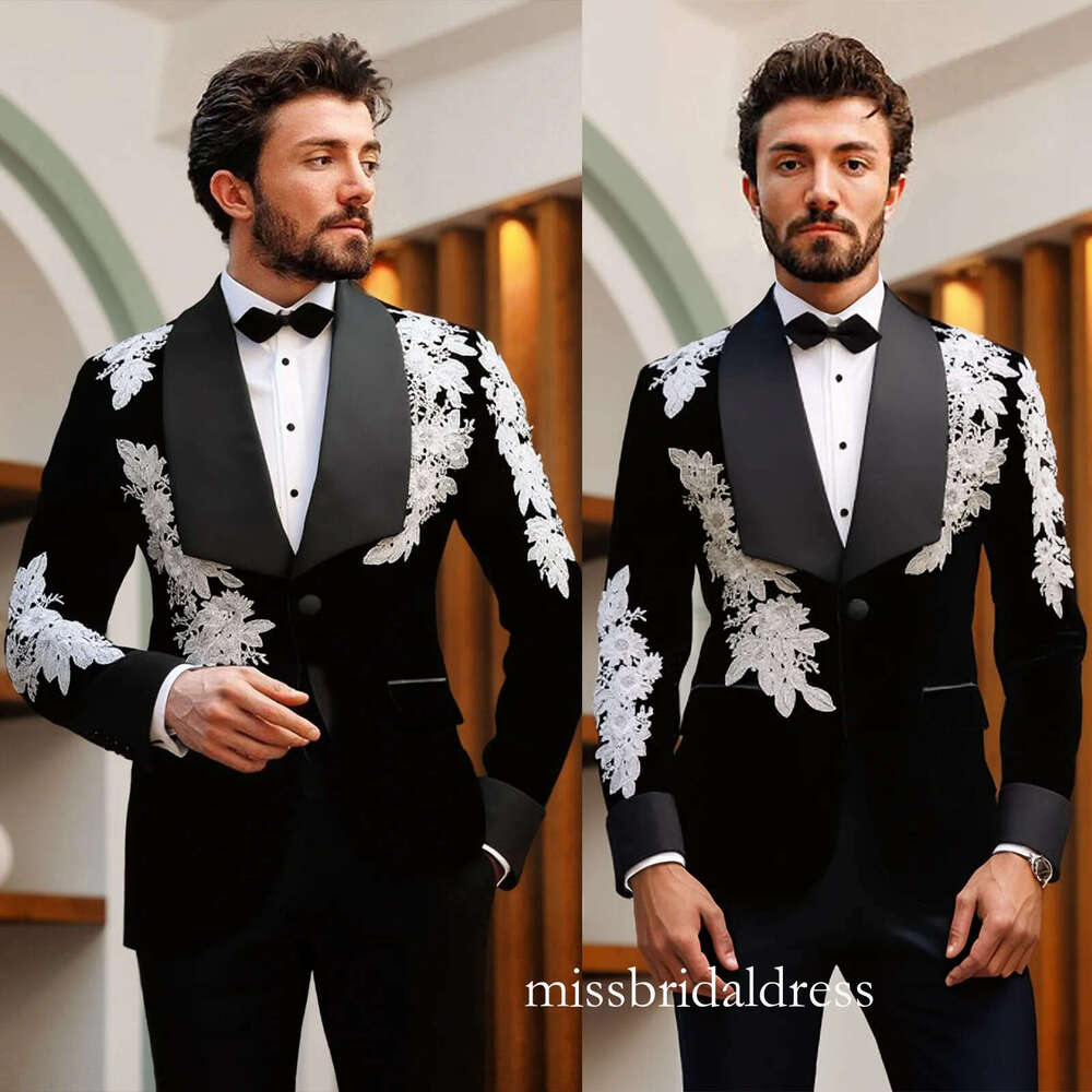 Vintage Men's Wedding Suit Tuxedo 2 Pieces Set Crystal Shawl Lapel Blazer Groom Coat Beading Evening Party Prom Custom Made Jacket Pants D0312