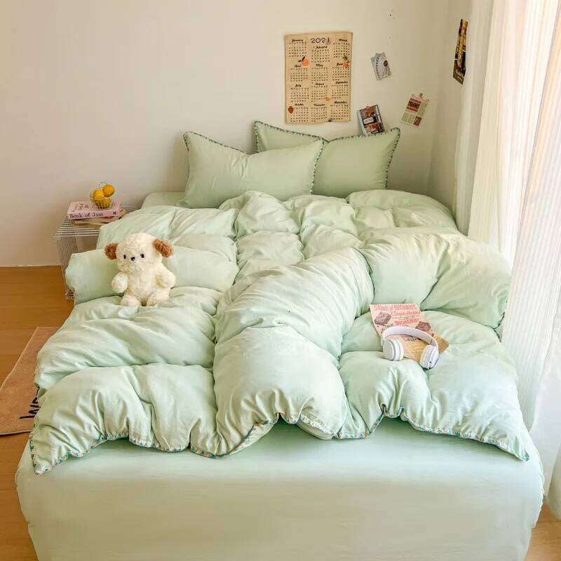 Class A 2025 new cream wind solid color bed sheet student quilt cover four-piece set household H260312