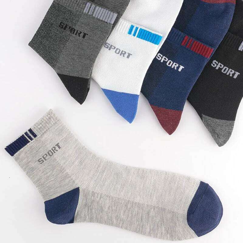 5Pairs Winter Bamboo Fiber Men's Cotton Letter Sports Sock Breathable Deodorant Business Socks Size 37-45 Sox Z260312