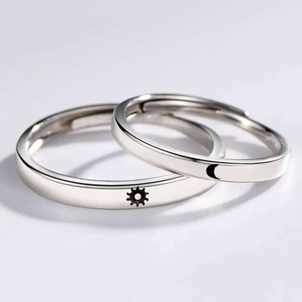 1/2pcs Simple Sun Moon Couple Rings Women Men Fashion Opening Adjustable Stainless Steel Lover Valentine Day Gifts Ring Jewelry W260311