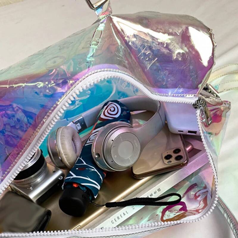 Fashion Colorful Transparent Jelly Laser Shoulder Women Handbag Waterproof Large Capacity Storage Travel Bag