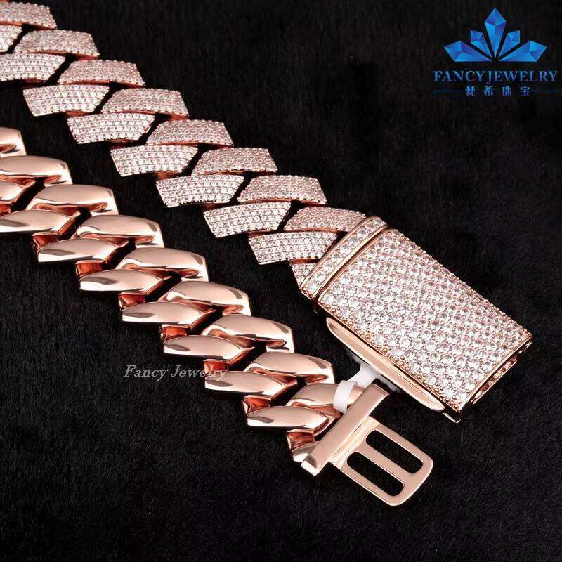 Rose Jewelry Gold Plated Link DEF Vvs Full Size Round Silicon Stone Cuban Chain 123