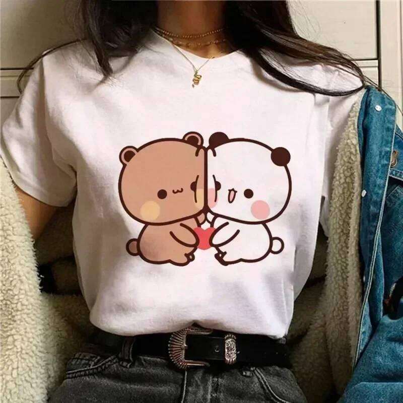 Bubu Dudu Female Manga Cartoon Print Pattern T-shirt Girl Comical and Cute Casual Round Neck Minimalist Clothes Z260312