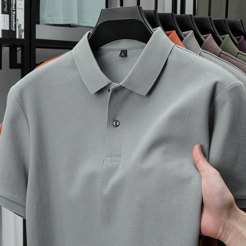 High end 100 cotton short sleeve polo shirt men lapel top summer breathable T-shirt trendy solid color Korean casual Paul shirt 260311