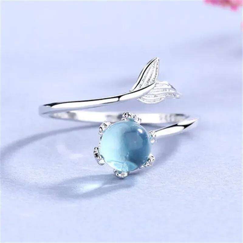 Fashion 925 Sterling Silver Fish Tail Crystal Adjustable Rings For Women Wedding Fine Jewelry Accessories Wholesale H260312