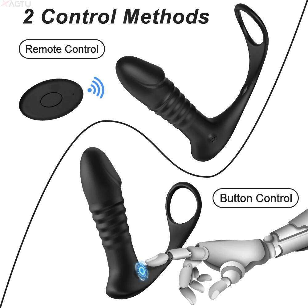4in1 Thrusting Vibrating Vibrator Prostate Cock Ring Anal Plug G Spot Massager Male Sex Toys for Men Women Couples Z260312