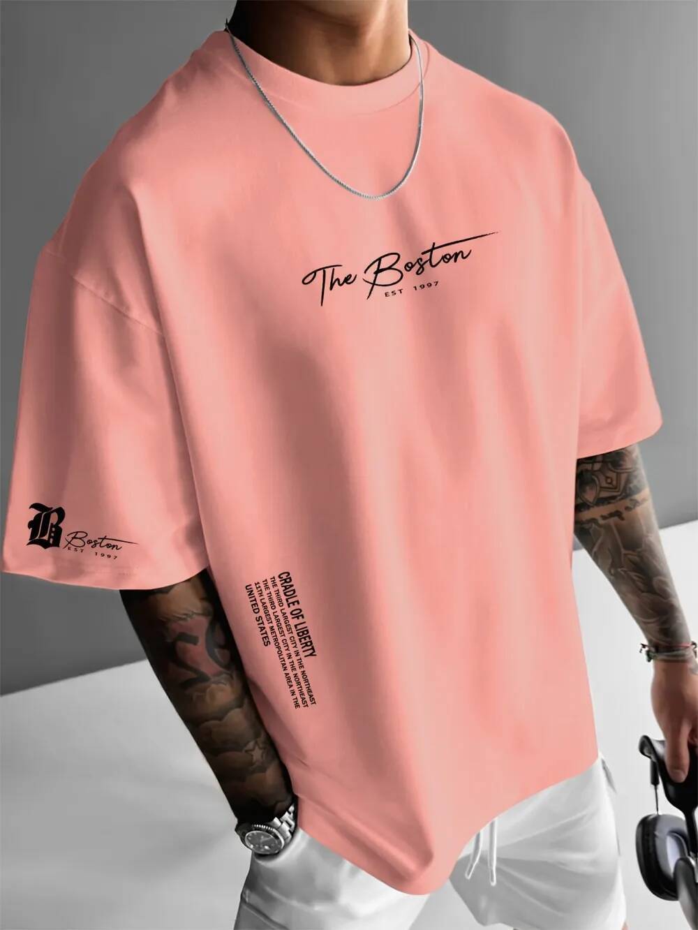 Summer new men's casual loose short sleeved round neck T-shirt Boston 1997 printed pattern outdoor fitness polyester fiber top ddmythur