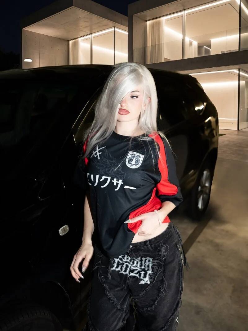 Fashionable Gothic mechanical style embroidered letter pattern oversized T-shirt women's Y2K retro Harajuku loose short sleeved ddmythur