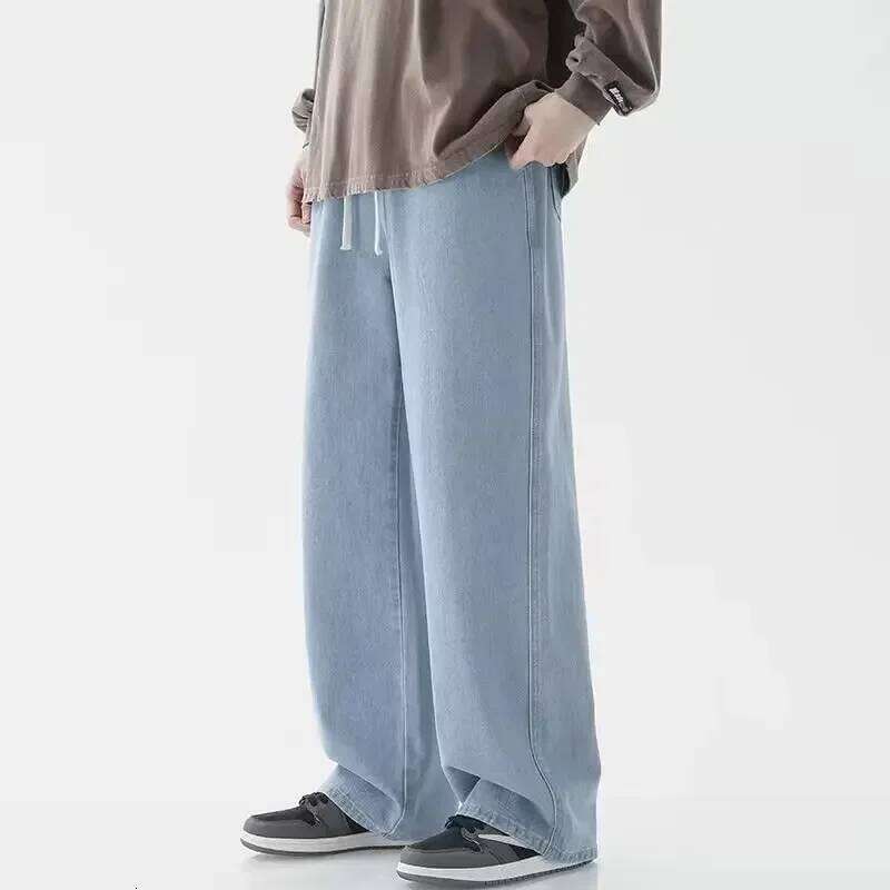 Brand Men's Korean Version Student Casual Pants High Street Straight Loose Wide Leg Black Grey Blue Baggy Jeans 26Y0312